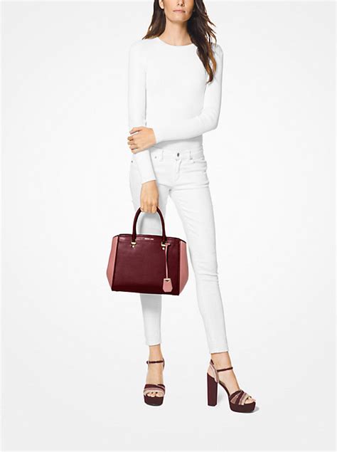 michael michael kors benning large two-tone leather satchel|Michael Kors.